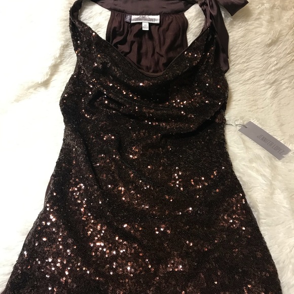 NWT Jennifer Lopez Sequin Brown Halter Top size XS - Picture 5 of 8